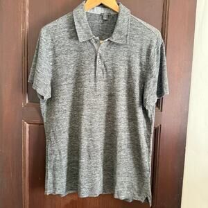 VINCE | Heather Gray Men's Classic Slub Knit Linen Jersey Polo Shirt | Medium